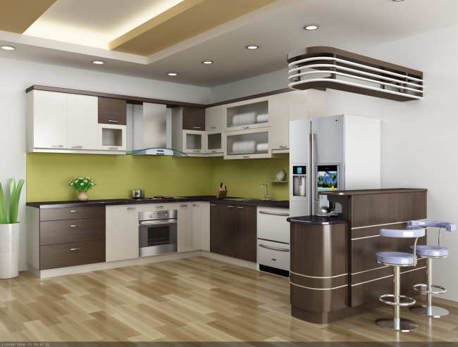 Khu vực bếp nhà chung cư cũng có thể lát sàn gỗ vì sàn gỗ chịu nước sẽ không làm ảnh hưởng đến chất lượng của sàn
