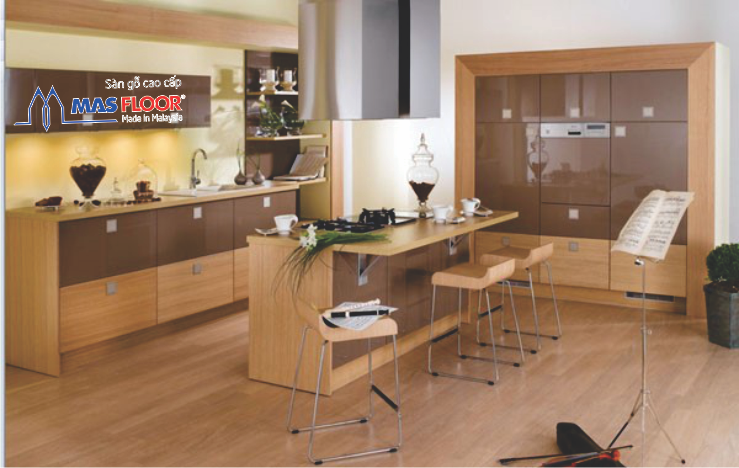Khu bếp ngăn nắp, rộng rãi hơn với sự lựa chọn loại sàn gỗ phù hợp